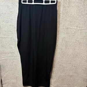 Black Ribbed Midi Skirt, With Leg Slit